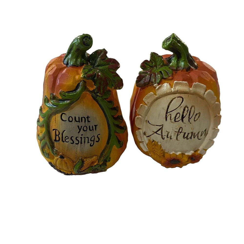 Fall Pumpkin Figurines Count Your Blessings Hello Autumn Resin Decor Set of 2